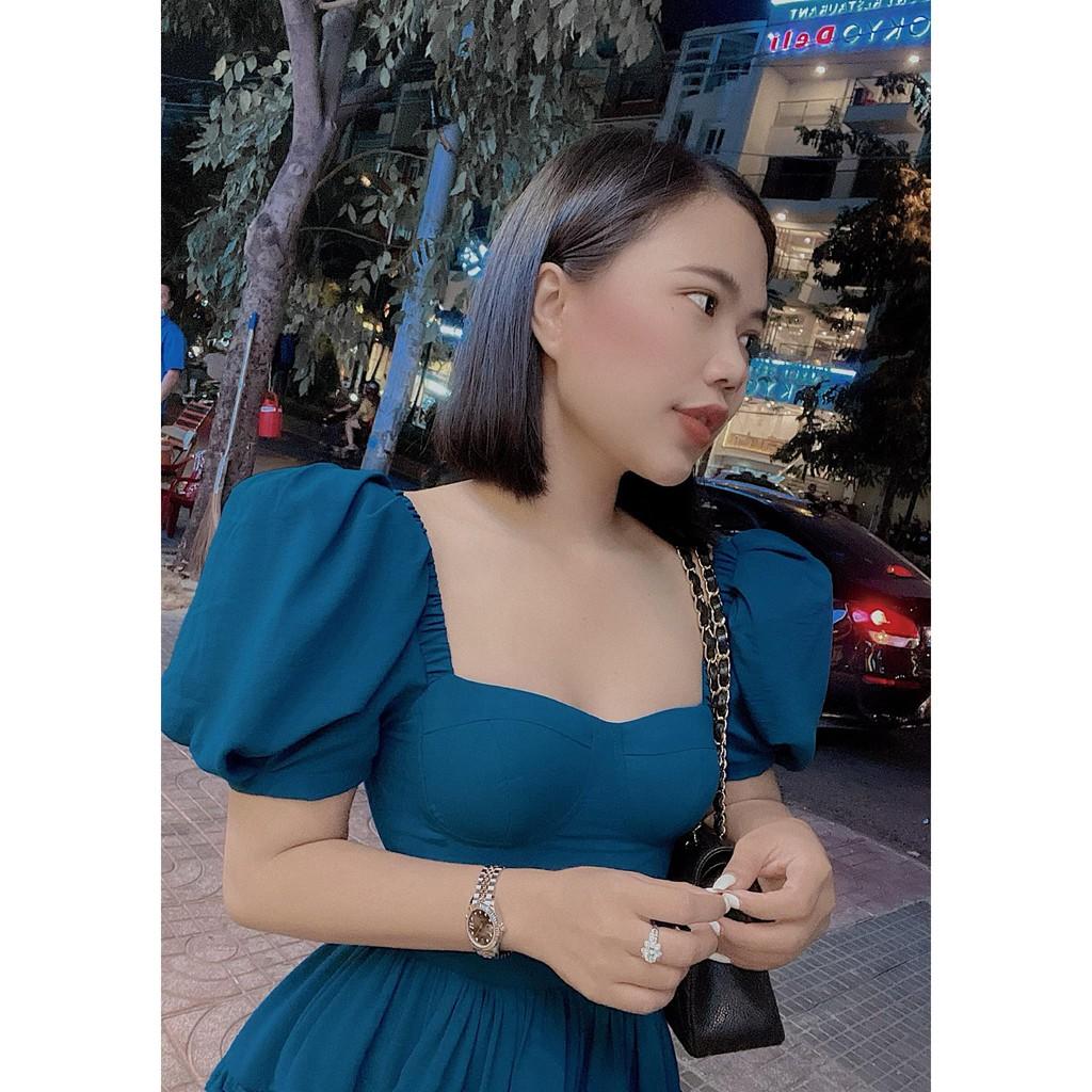 Váy Xanh Dáng Xòe Cup Ngực Tay Bồng LANI SHOP