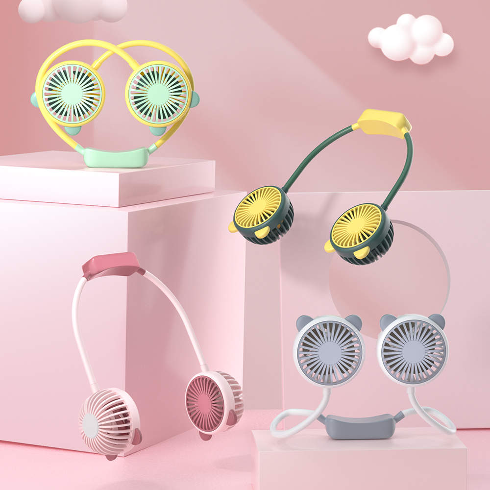 Quạt Đeo Cổ Cute, Quạt Mini, Tích Điện, Sạc Nhanh, USB, Hai Chế Độ Làm Mát