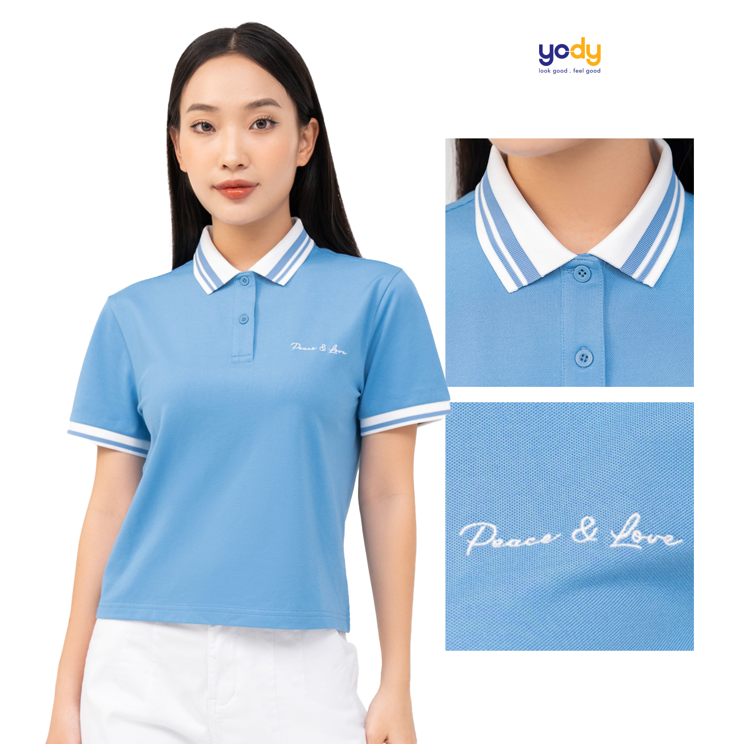 Áo polo croptop nữ YODY vải mắt chim, phối bo trẻ trung, năng động APN6142