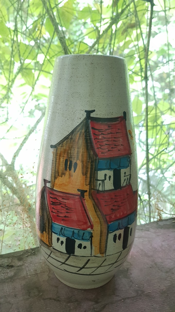 Bình hoa dạng ống tròn, họa tiết phố cổ, cao 30cm, trang trí nhà cửa, quà tặng tân gia, sinh nhật, gốm Bát Tràng. Giao từ HCM