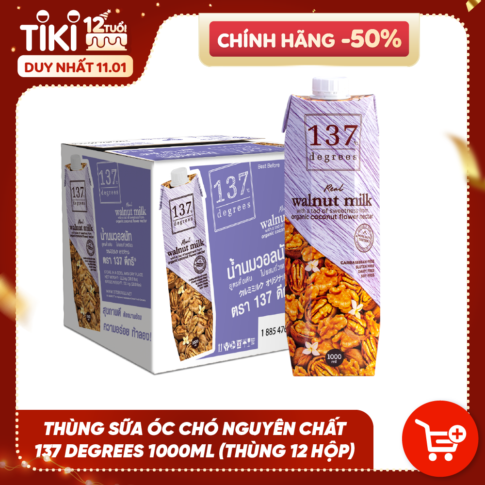 Thùng Sữa Hạt Óc Chó Nguyên Chất 137 DEGREES 1000ml (Thùng 12 hộp)