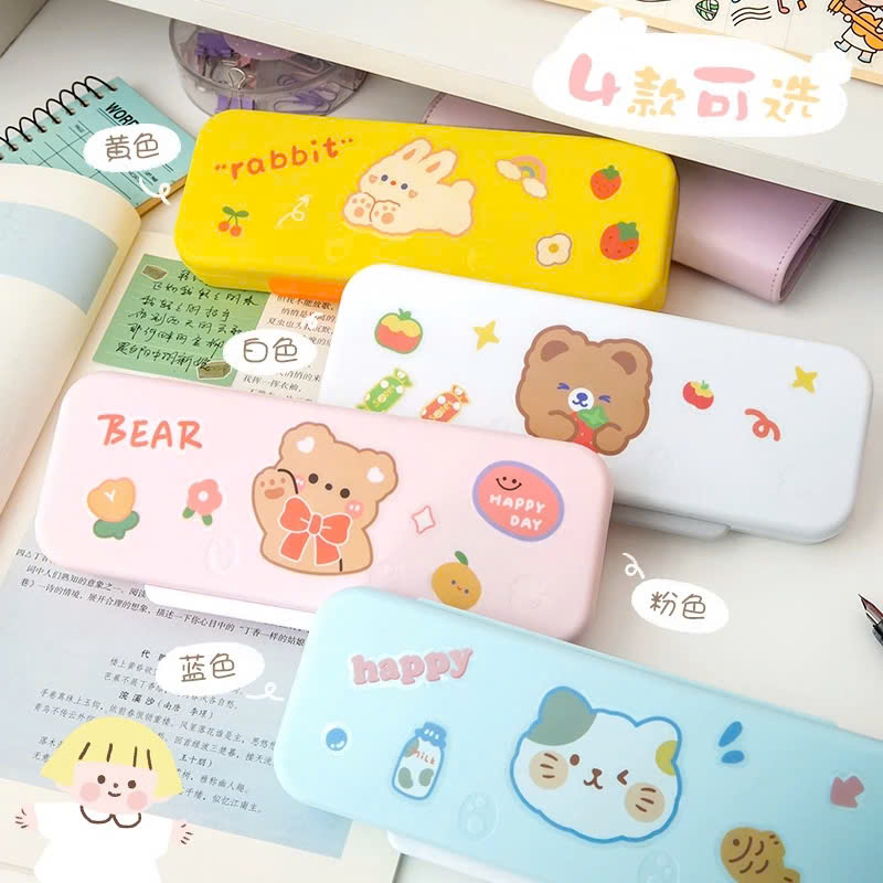 Hợp Đựng Bút 2 Tầng 2 Ngăn Để Dụng Cụ Học Tập Cho Bé Bằng Nhựa ABS An Toàn Dễ Thương Cho Bé ( Họa tiết ngẫu nhiên)