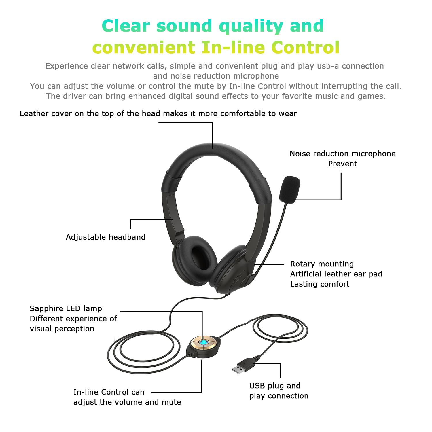 Usb Có Dây Tai Nghe Với Loại Bỏ Tiếng Ồn 마이크로 Trên Tai 헤드폰 Máy Tính Trung Tâm Gọi 타이 Nghe Chụp 타이 Điều Khiển Âm Lượng Loa 마이크