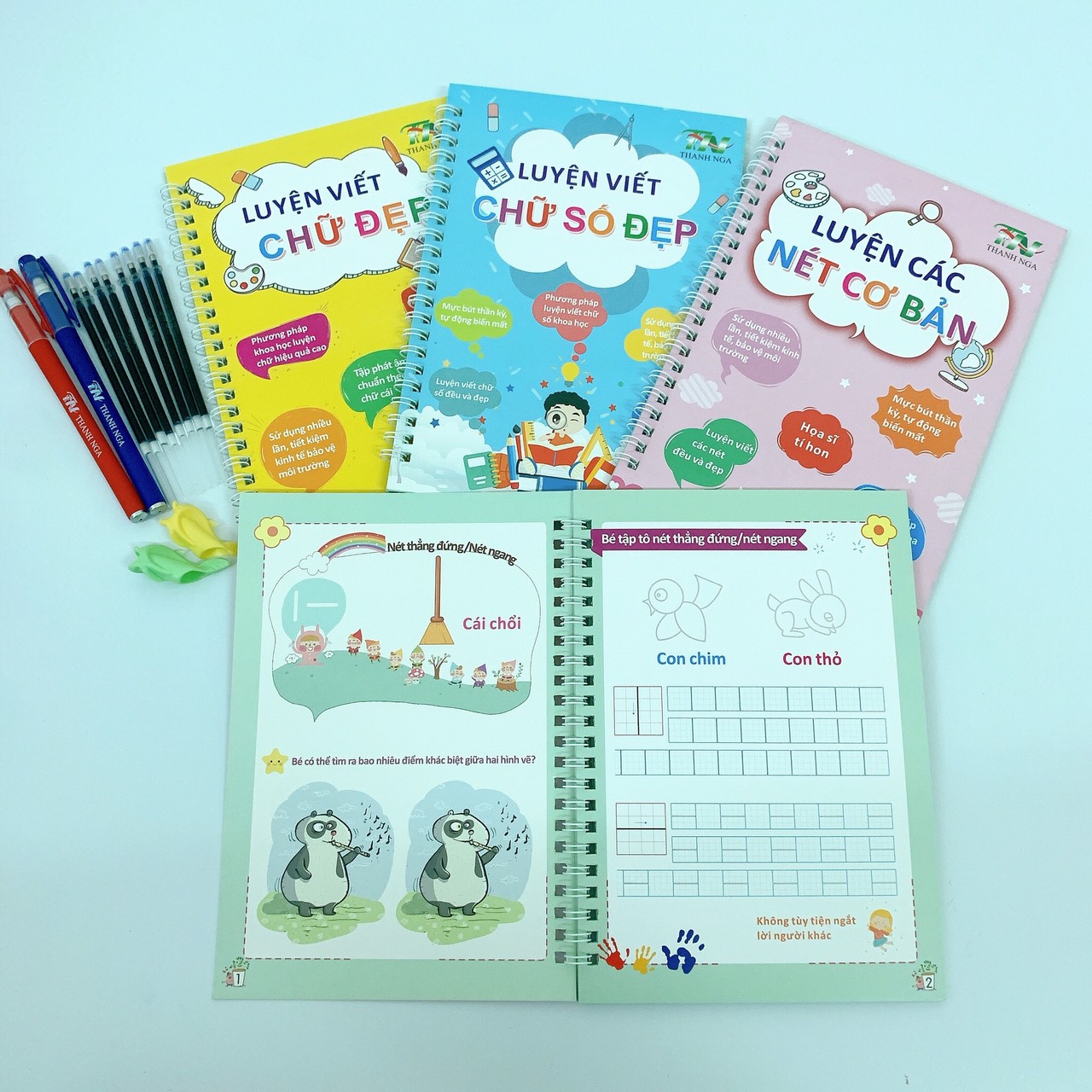 Sách - Bộ 3 Quyển Tập Viết Tự Xóa Thần Kỳ - Luyện Chữ, Số, Nét Cơ Bản Thanh Nga