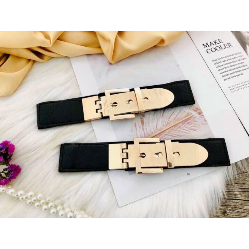 Dây nịt thun nữ kim bản Bản 2,5cm Chất thun co giãn phối da PU Khoá cài trước tiện lợi