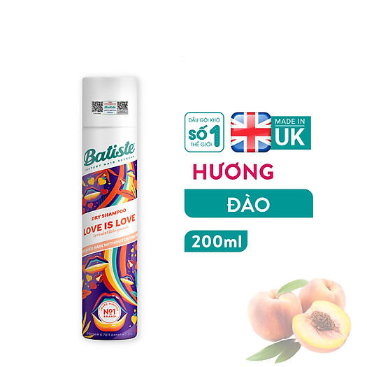 Dầu Gội Khô Batiste Dry Shampoo LOVE IS LOVE Irresistible Peach 200ml
