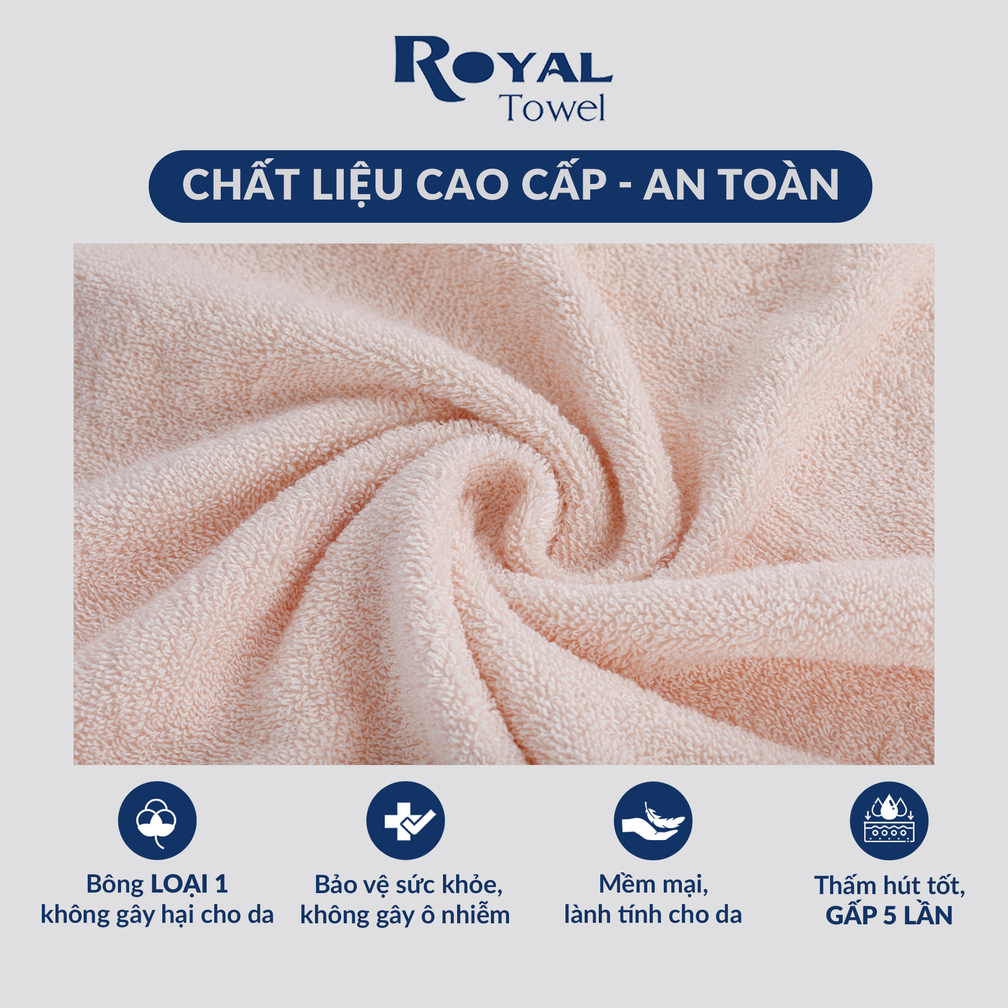 Khăn Tắm Gội Đầu Lau Mặt ROYAL TOWEL Dùng Cho Gia Đình Spa Khách Sạn 100% Cotton Thấm Hút Không Ra Màu