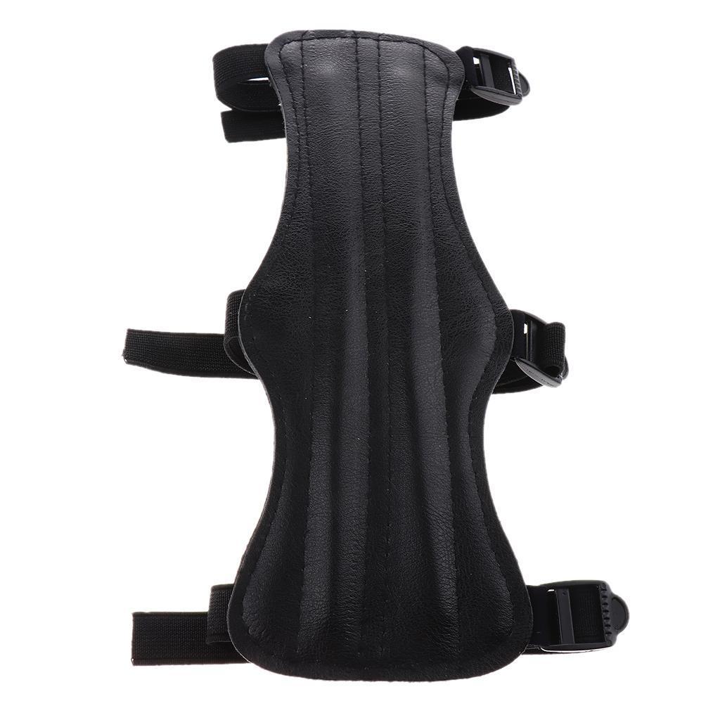 PU Leather 3 Straps Arm Guard for Recurve Compound Long Bow Hunting Shooting Black