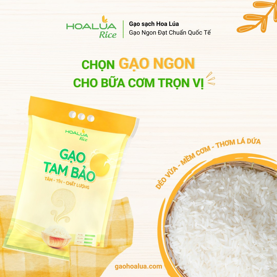 Gạo Tam Bảo - Túi 5kg - Dẻo vừa, mềm cơm, thơm lá dứa