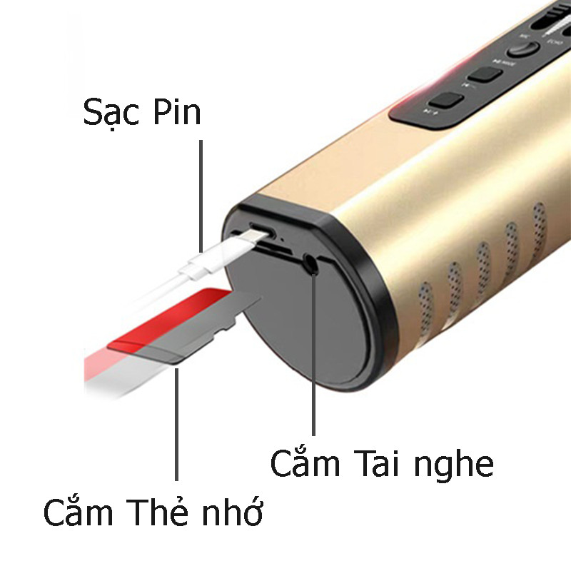 Micro Bluetooth không dây Karaoke hút âm siêu nhẹ cao cấp PKCB cho điện thoại - Hàng Chính Hãng