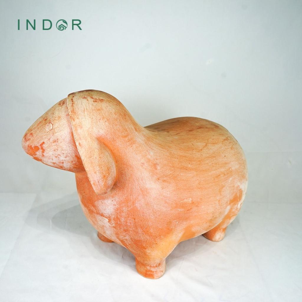 Tượng chú cừu mập tai dài trang trí chất liệu đất nung terracotta Tượng decor nội ngoại thất Tượng đất nung