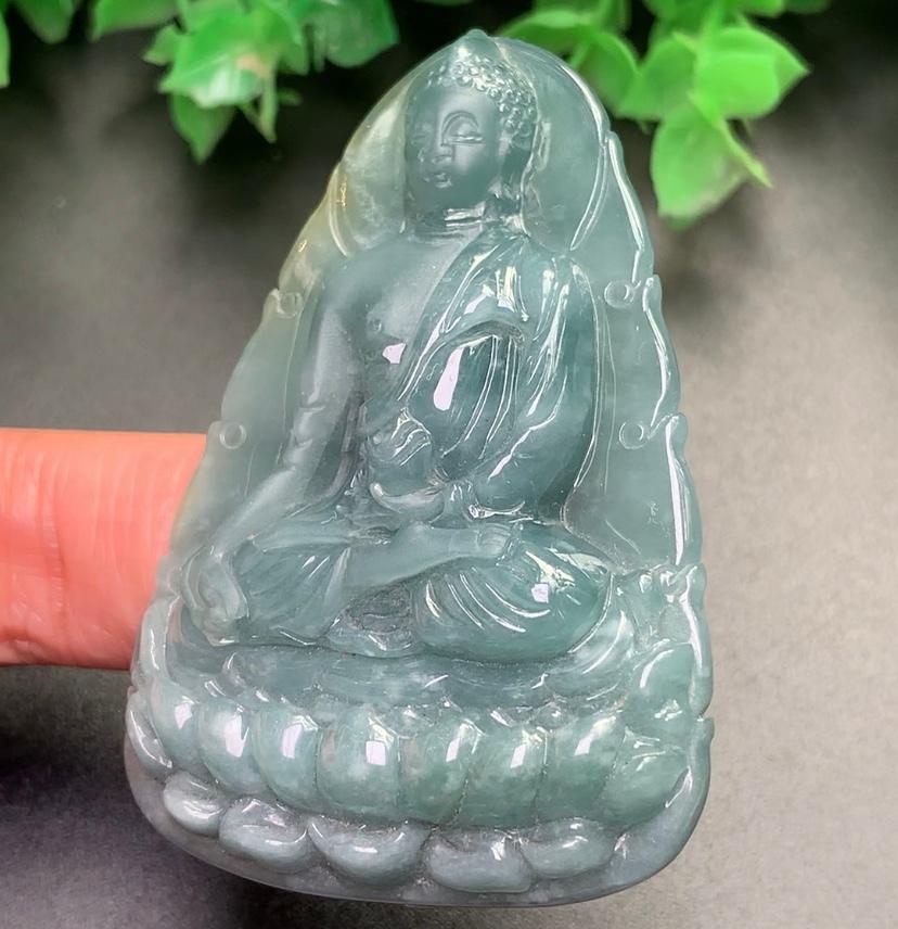 Mặt Phật tổ Như lai xanh phong thủy ngọc cẩm thạch/Ngọc phỉ thúy tự nhiên cao cấp