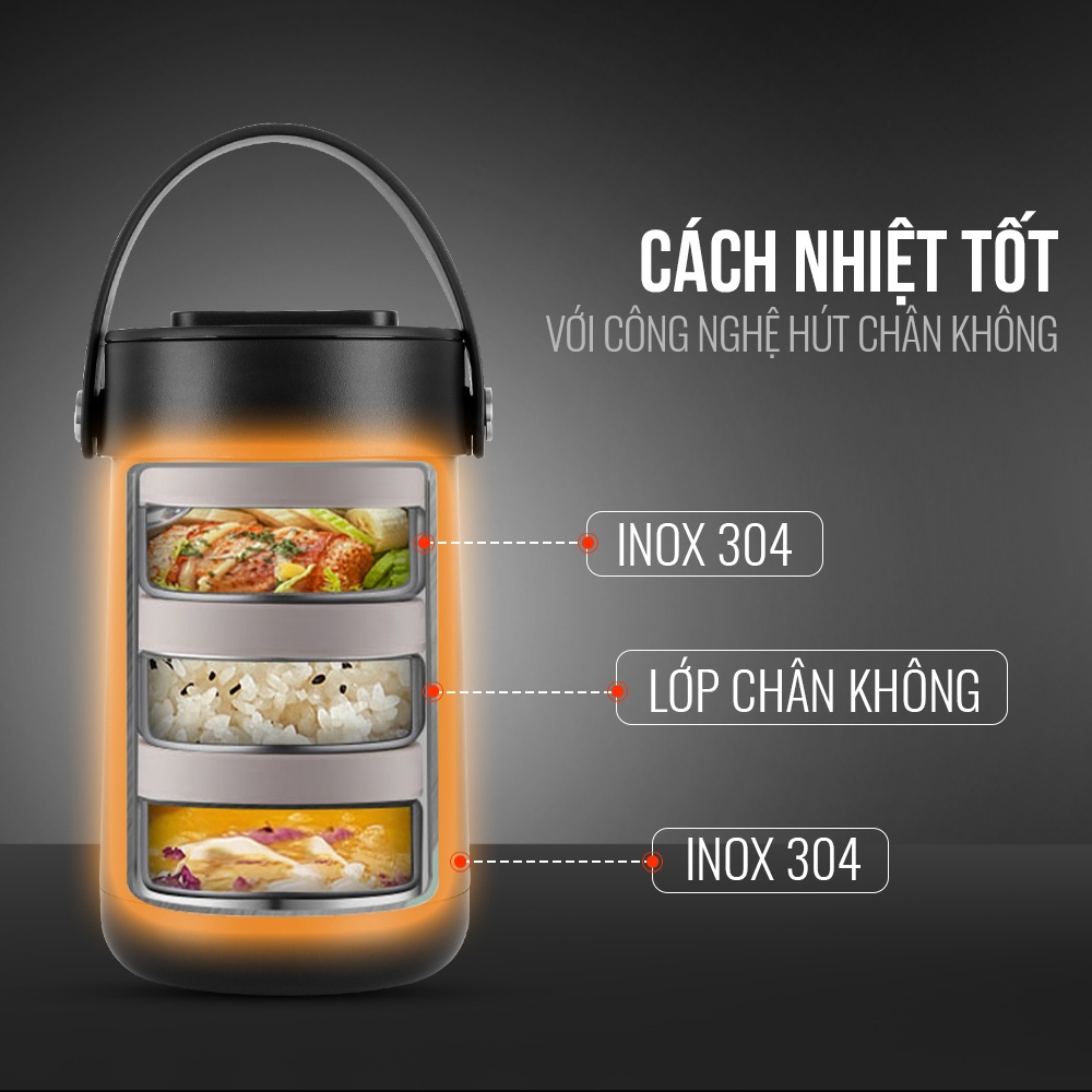 Bộ hộp đựng cơm giữ nhiệt 3 ngăn inox 304 Elmich EL3129 dung tích 1500ml kèm túi xách, xuất xứ Cộng hòa Séc - Hàng chính hãng