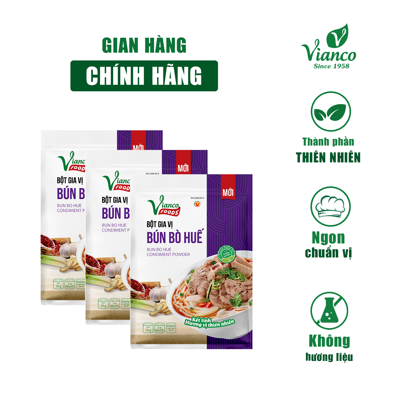 Combo 3 gói Bột Gia Vị Bún Bò Huế Việt Ấn 18gr