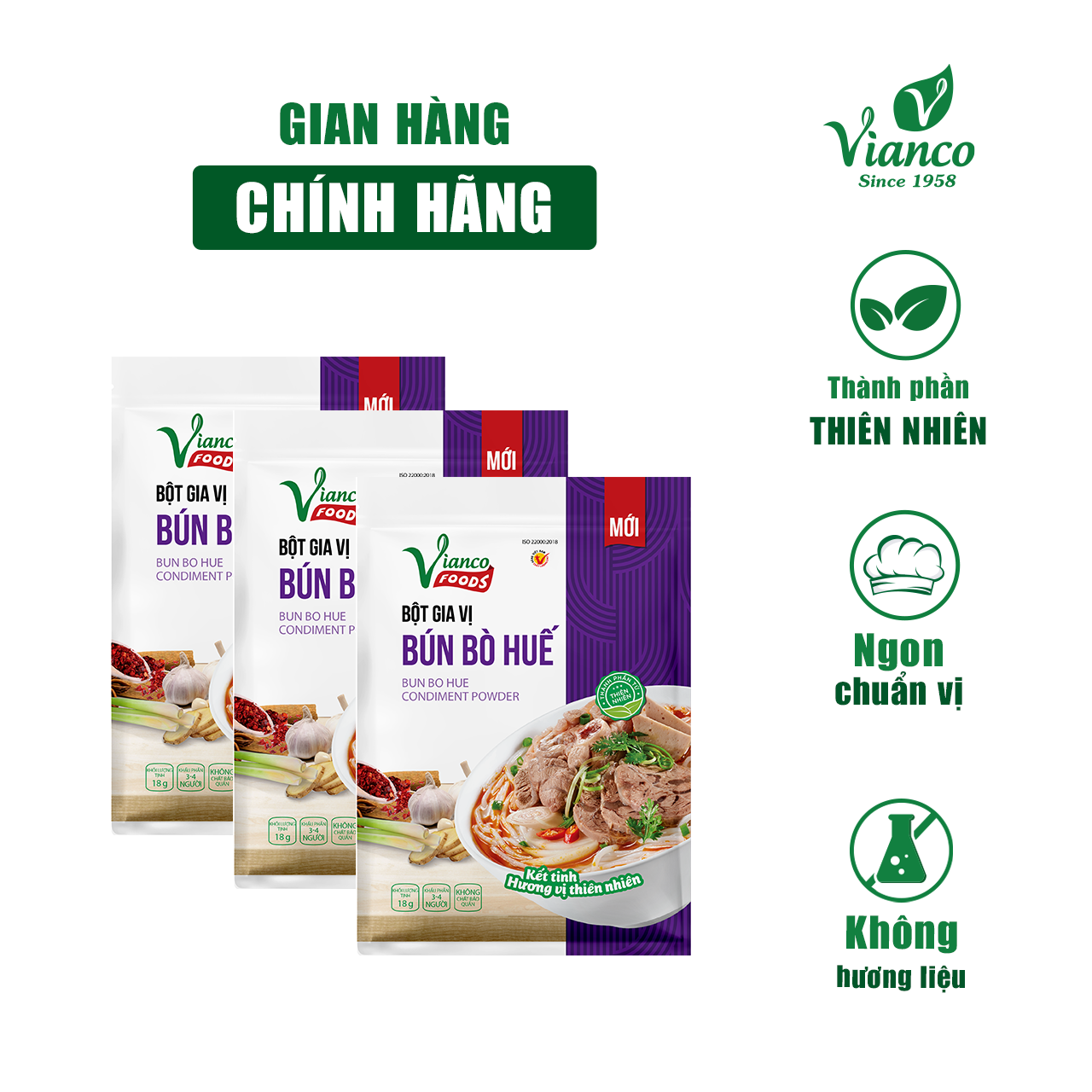 Combo 3 gói Bột Gia Vị Bún Bò Huế Việt Ấn 18gr (18gr/gói)