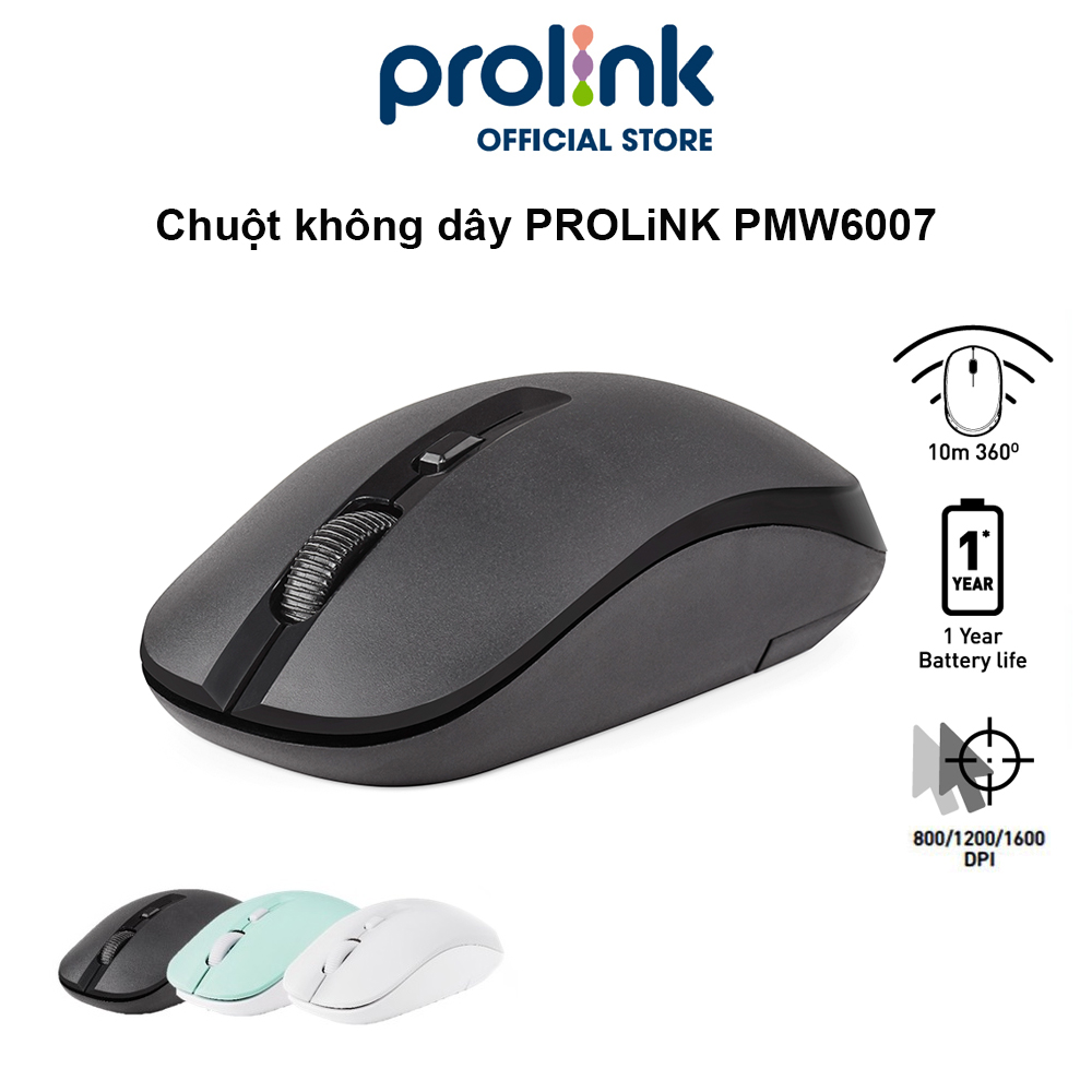 Chuột không dây PROLiNK PMW6007 kiểu dáng thời trang, tiết kiệm pin, độ phân giải cao dành cho PC, Laptop - Hàng chính hãng