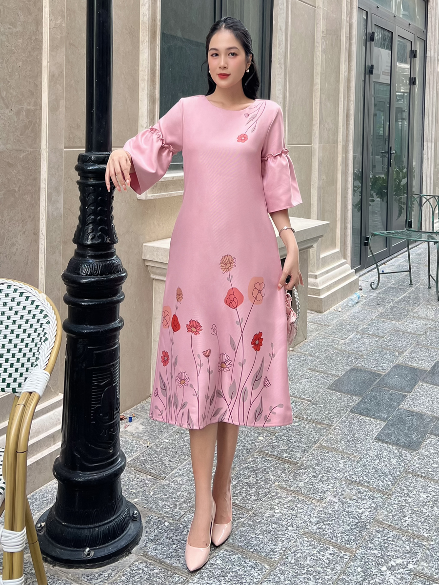 [HCM] Đầm dáng suông tay bèo in hoa 3D cho nữ thanh lịch MS109 -  KHÁNH LINH STYLE