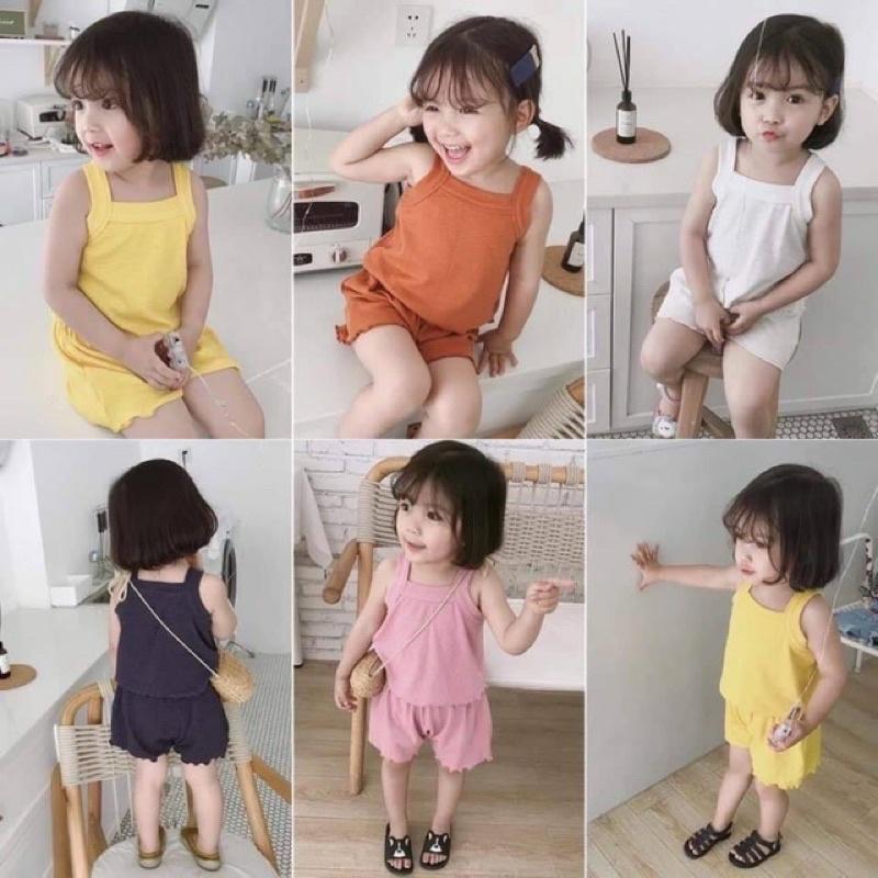 Bộ Áo Dây Ba Lỗ Thun Cotton Mùa Hè cho Bé Gái