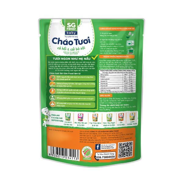 Cháo Tươi Baby Sài Gòn Food Cá Hồi &amp; Cải Bó Xôi 240g