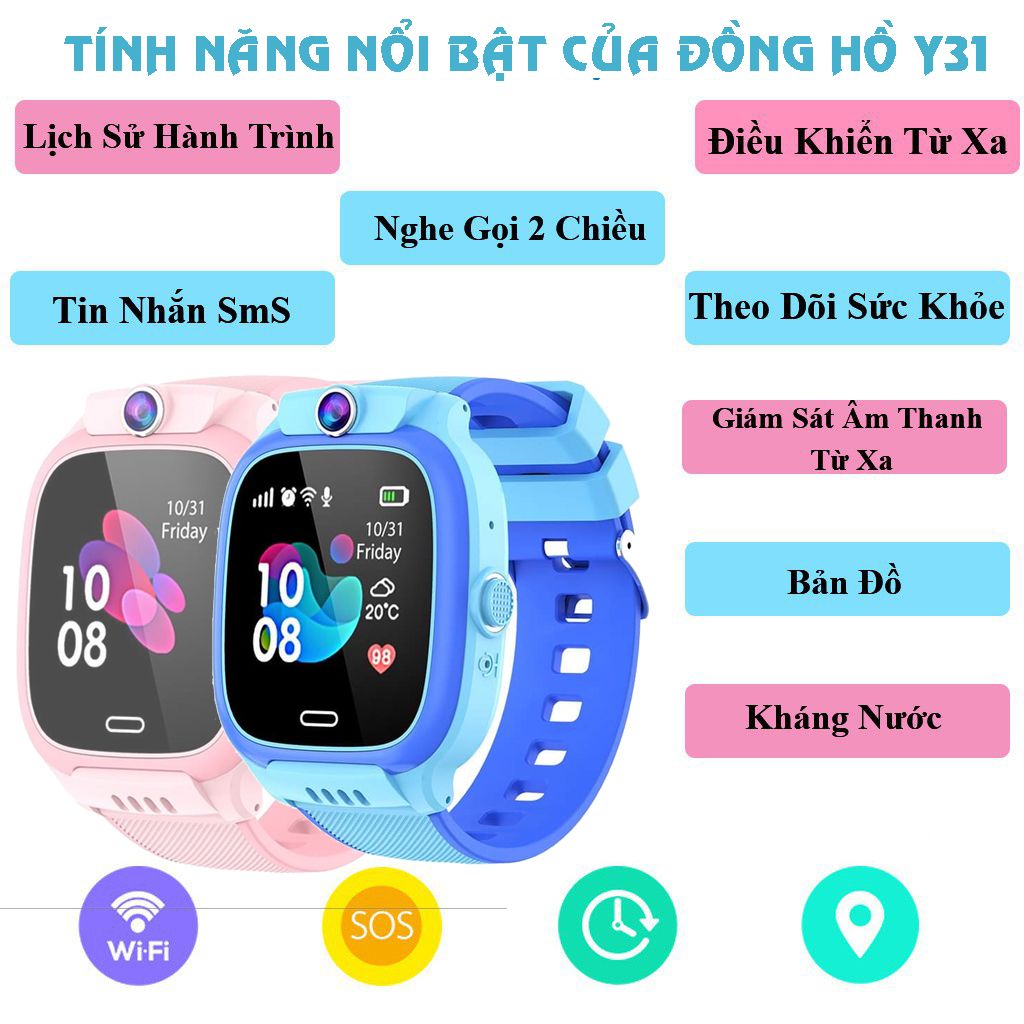 Đồng Hồ Thông Minh cho Trẻ em 6 đến 11 tuổi Lắp Sim Độc lập nghe gọi 2 chiều AMA Watch Y31 Hàng nhập khẩu