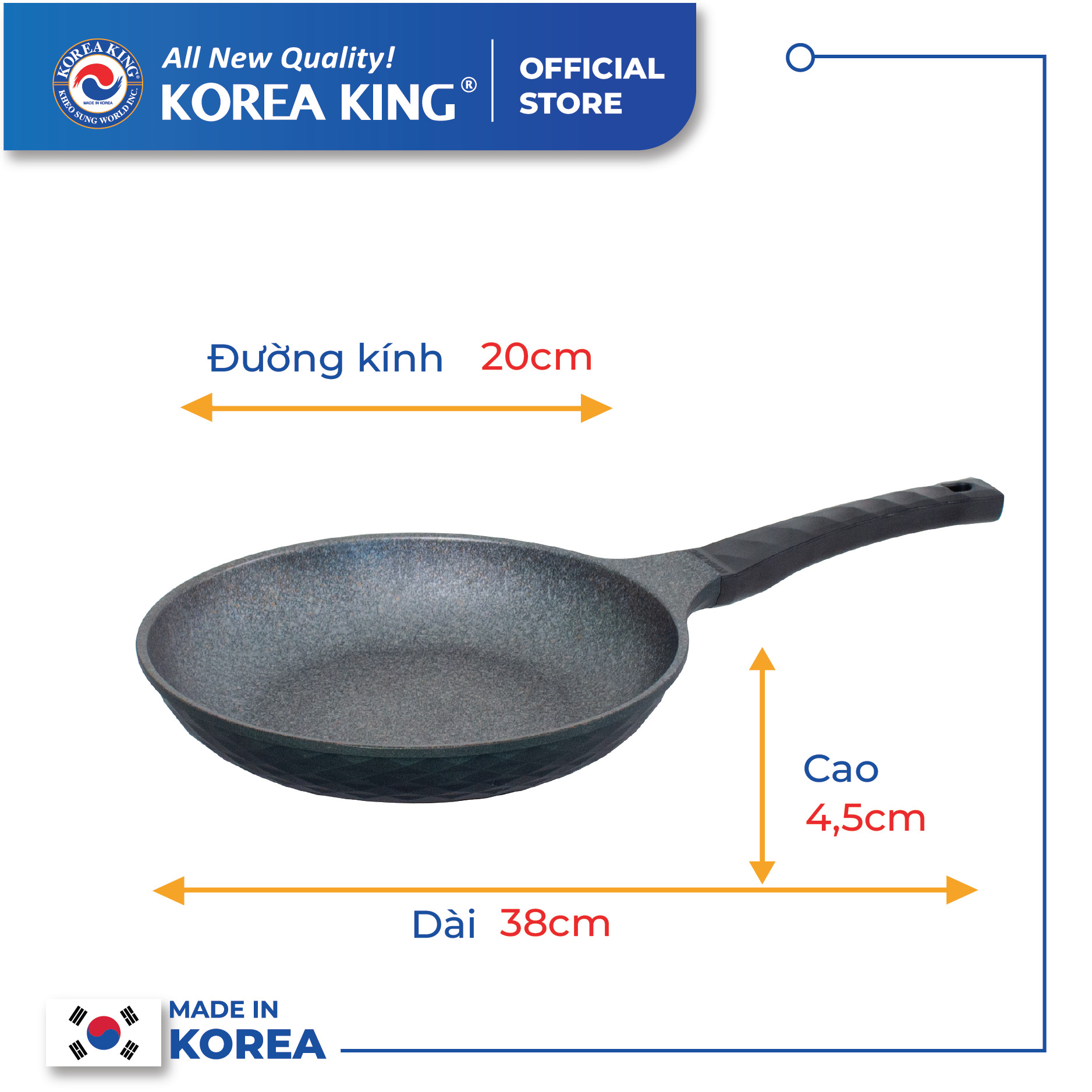 Combo 2 chảo sâu, cạn Diamond Premium Korea King(1 Chảo cạn 20cm và 1 Chảo sâu 28cm)-Hàng chính hãng