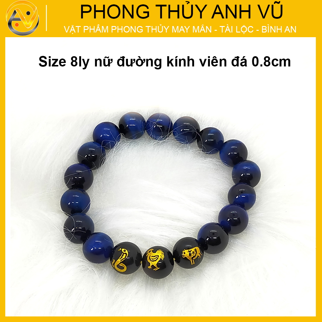 Vòng tay phong thủy mệnh mộc tỵ dậu sửu đã khai quang - chất liệu đá mắt hổ xanh dương - may mắn tài lộc - Vòng Tam Hợp Anh Vũ