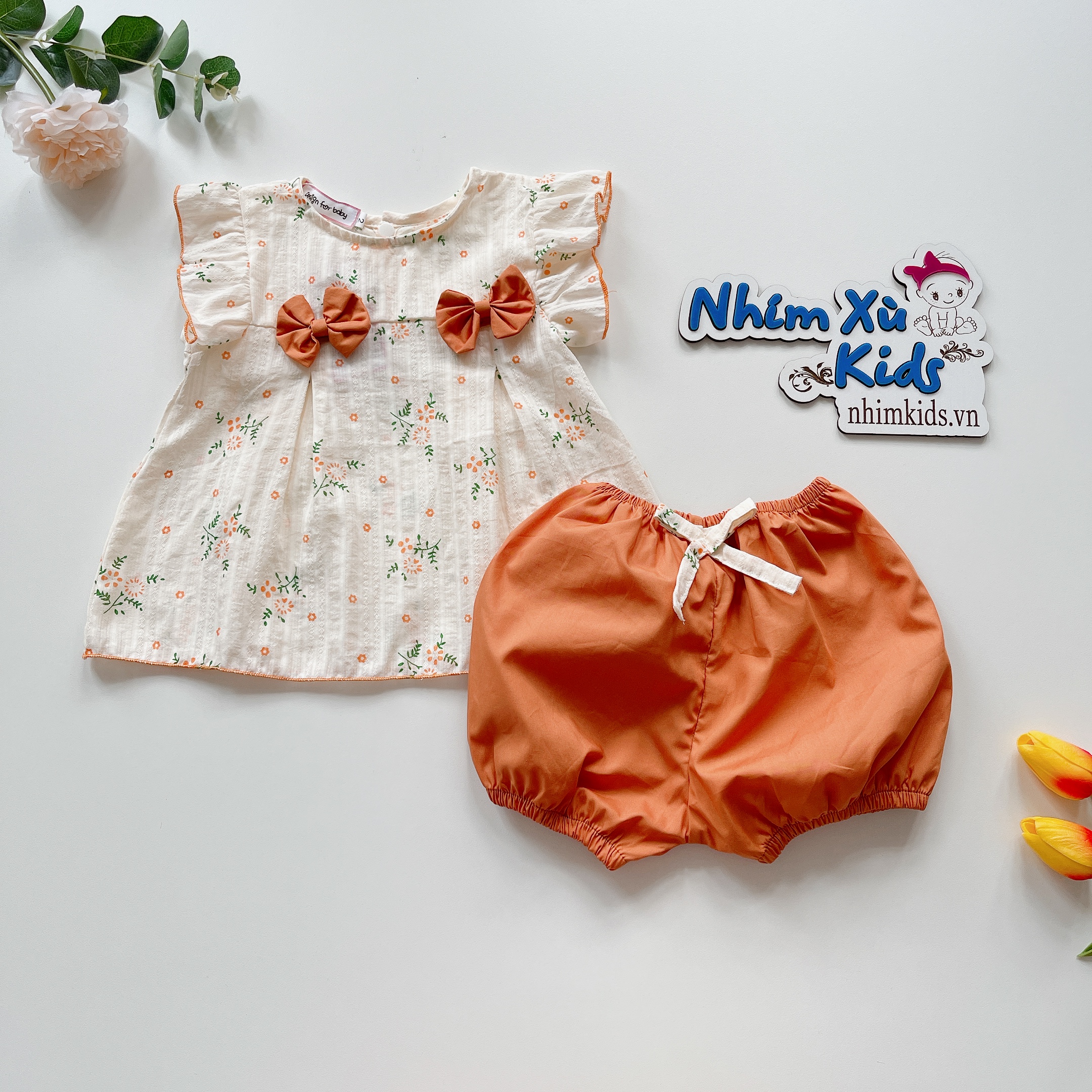 Sét Bộ Nơ Cam Cho Bé Gái 4 Đến 18kg