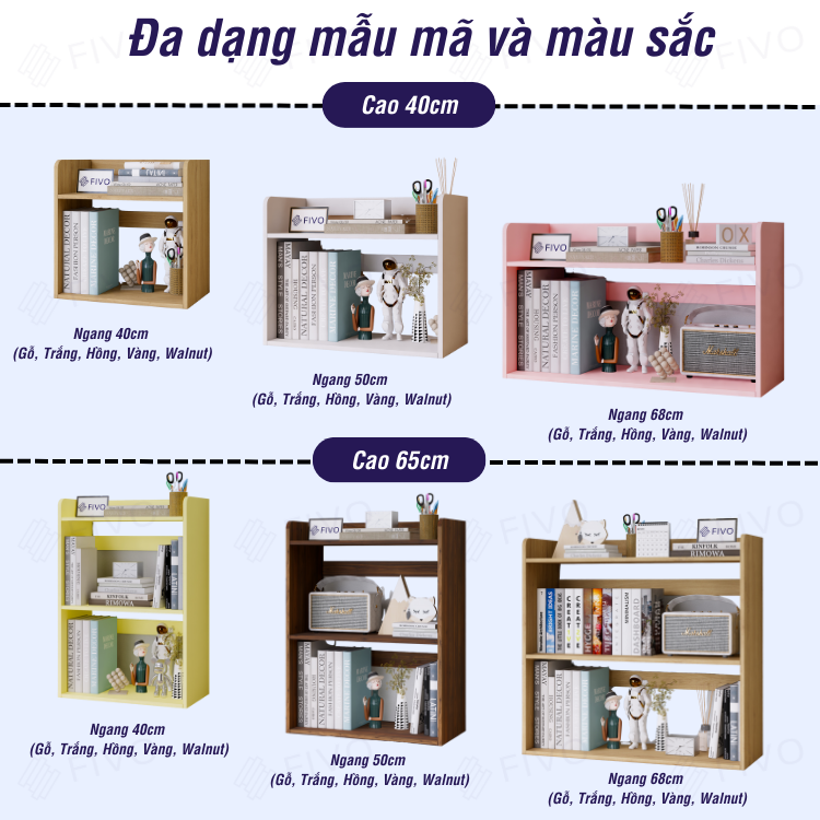 Kệ Sách Gỗ 2 Tầng Đa Năng FB22 FIVO Màu Gỗ Và Walnut, Thiết Kế Hiện Đại, Decor Bàn Học, Bàn Làm Việc Gọn Gàng