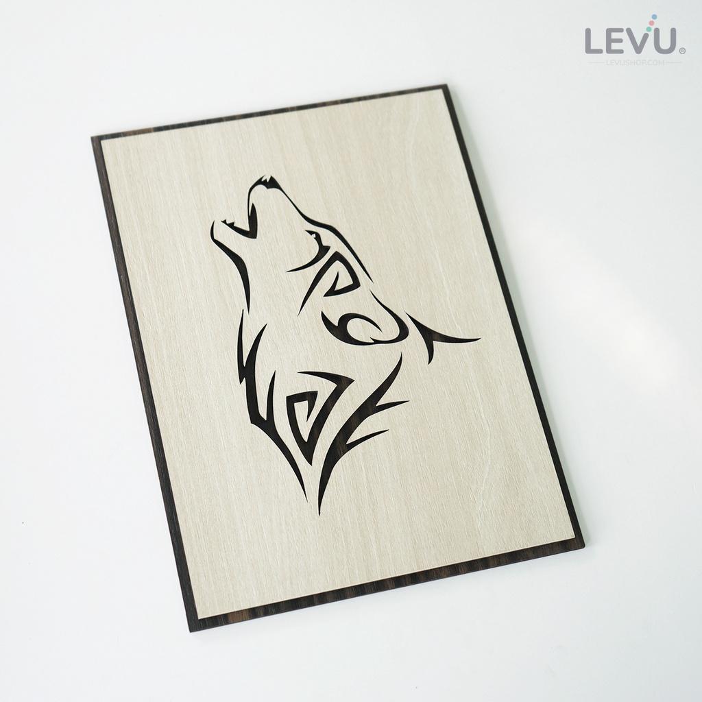 Tranh treo tường gỗ khắc line vector biểu tượng hình Chó Sói LEVU DV14