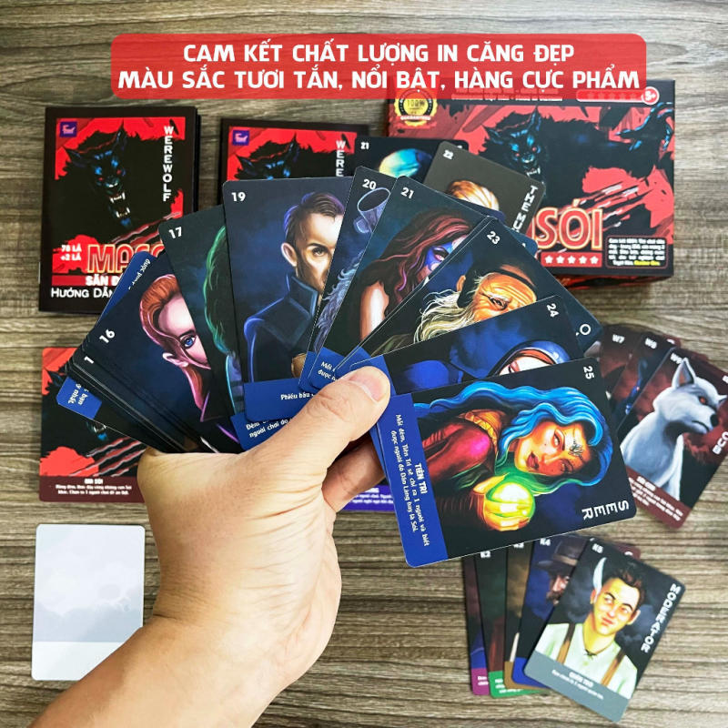 Đồ Chơi Board Game, Đồ Chơi Chơi Cùng bạn Bè - Ma Sói Săn Đêm - Werewoft - 80 Lá - 78 Lá Tặng 2 Thẻ Mở Rộng - Thẻ In Sắc Nét, Siêu Dày