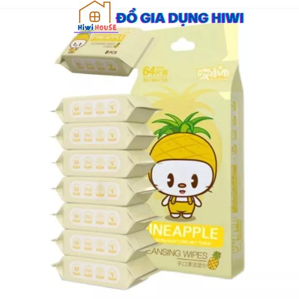 Bịch 8 Gói Khăn Ướt, Giấy Ướt Mini Bỏ Túi Hoạt Hình Dễ Thương Tiện Lợi Nội Địa Trung