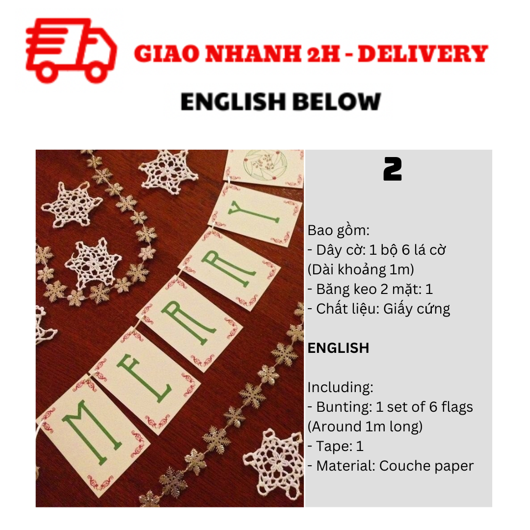 Bộ Dây Cờ Noel Trang Trí Tiệc Nhiều Mẫu - Merry Christmas Bunting DCXM31