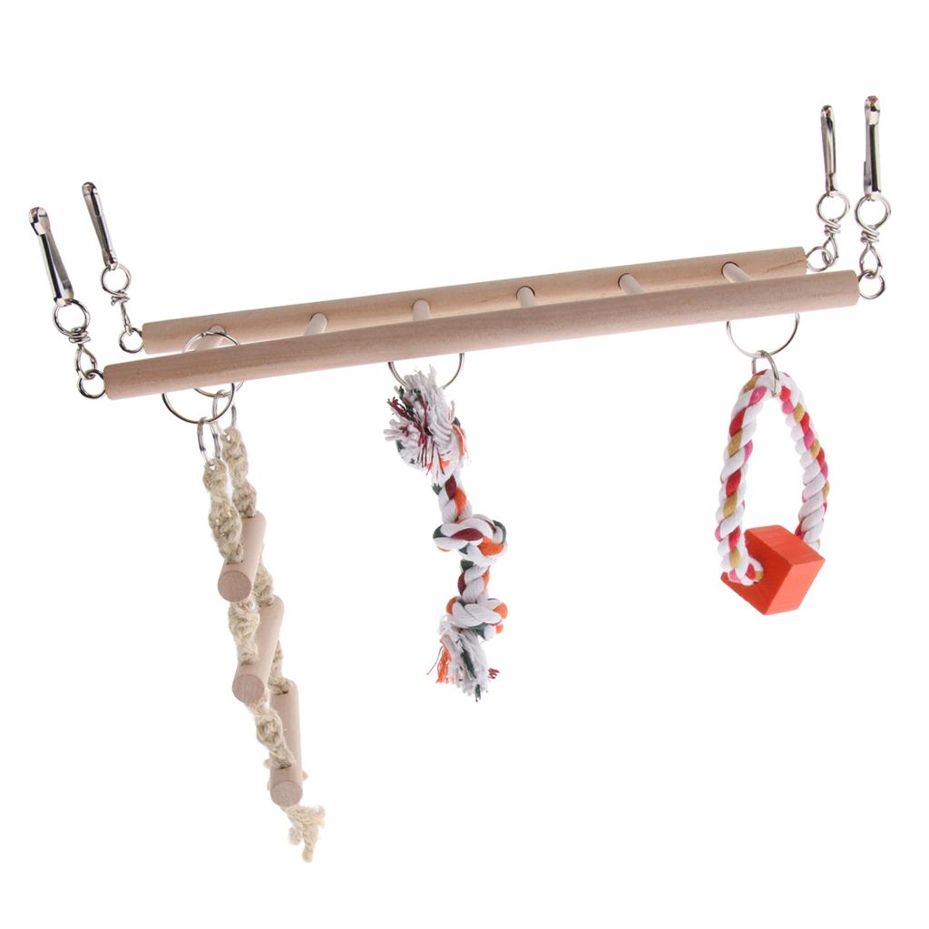 Bird Chew Toy Parrot Climbing Ladder Swinging Wooden Bridge Hanging Toy