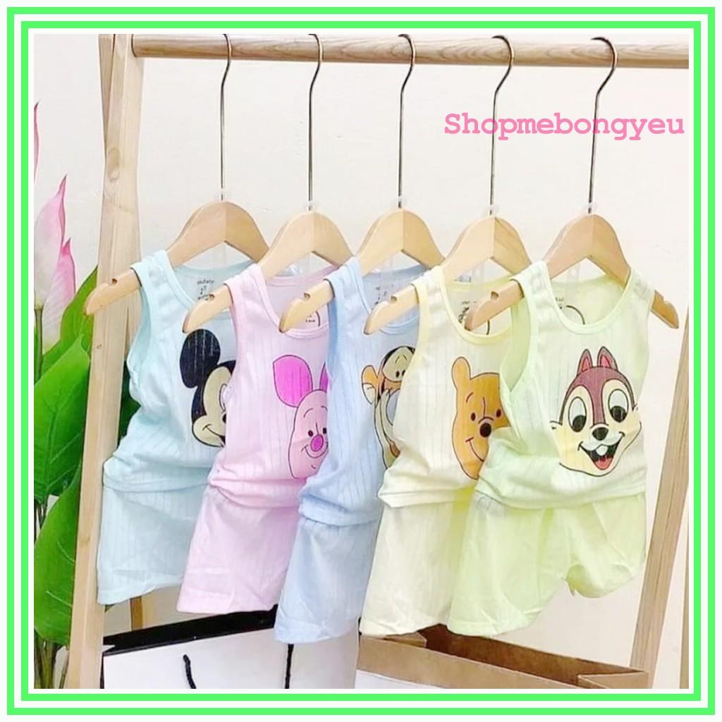 Bộ cotton giấy ba lỗ cho bé trai gái sơ sinh 3-14kg, loại vải màu thoáng mát in hình đáng yêu – BCT19