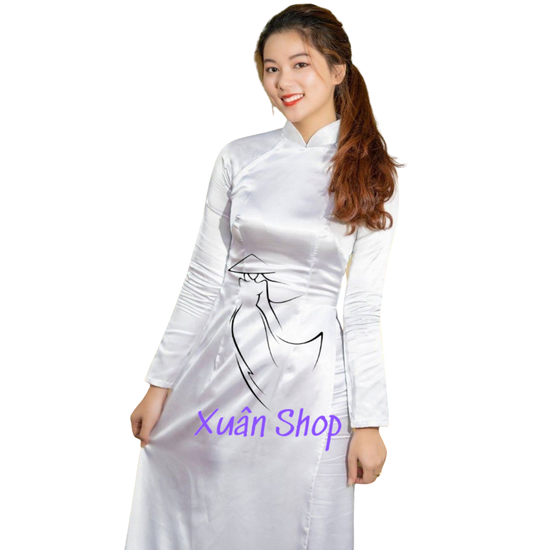 Áo dài trắng truyền thống học sinh lụa phi bóng 02 tà / áo dài nữ sinh / áo dài truyền thống