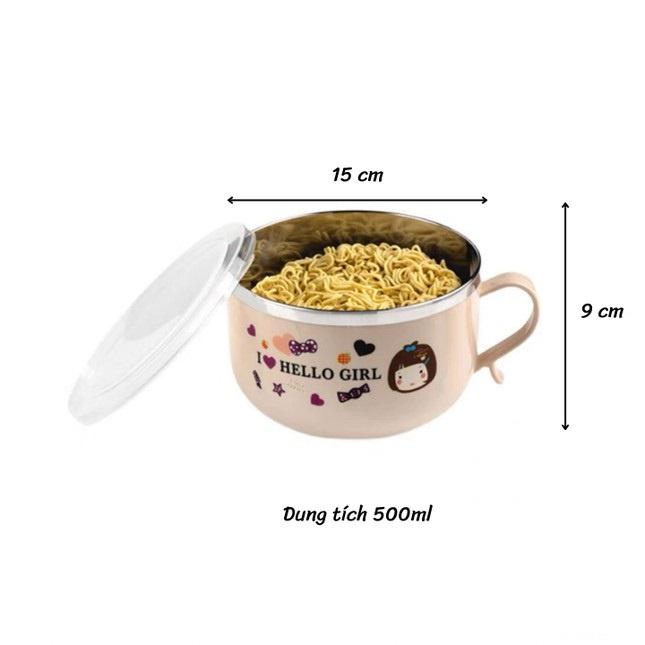 Ca úp mì cách nhiệt 2 lớp ruột inox có nắp - Tô thố 2 lớp có quai đựng đồ ăn tiện lợi