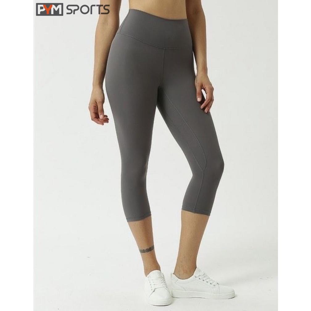 Quần legging thể thao lulu, quần tập Gym - Yoga PYMSPORT - PYML020 lửng trơn, cạp cao nâng mông