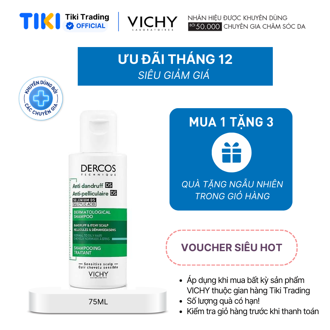 Dầu gội giúp sạch gàu dành cho da đầu dầu & ngứa Vichy Dercos Anti Dandruff 75ml