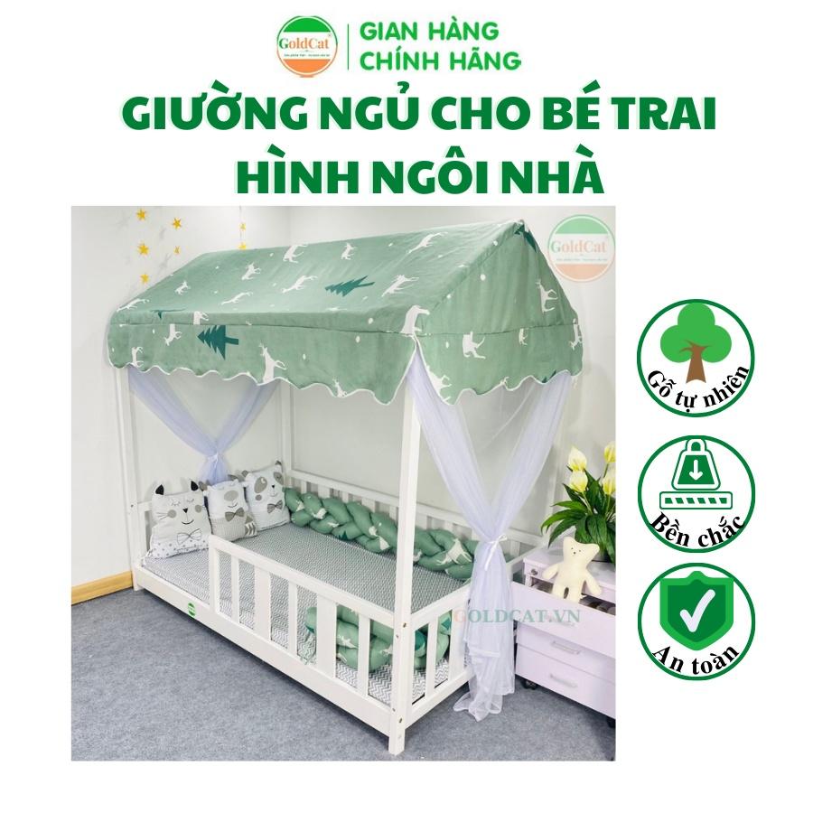 Giường Cho Bé Trai Hình Ngôi Nhà, Thương Hiệu GoldCat, Chất Liệu Gỗ Quế Tự Nhiên, Đảm Bảo Bền Chắc, Sử Dụng Từ 3-15 Tuổi