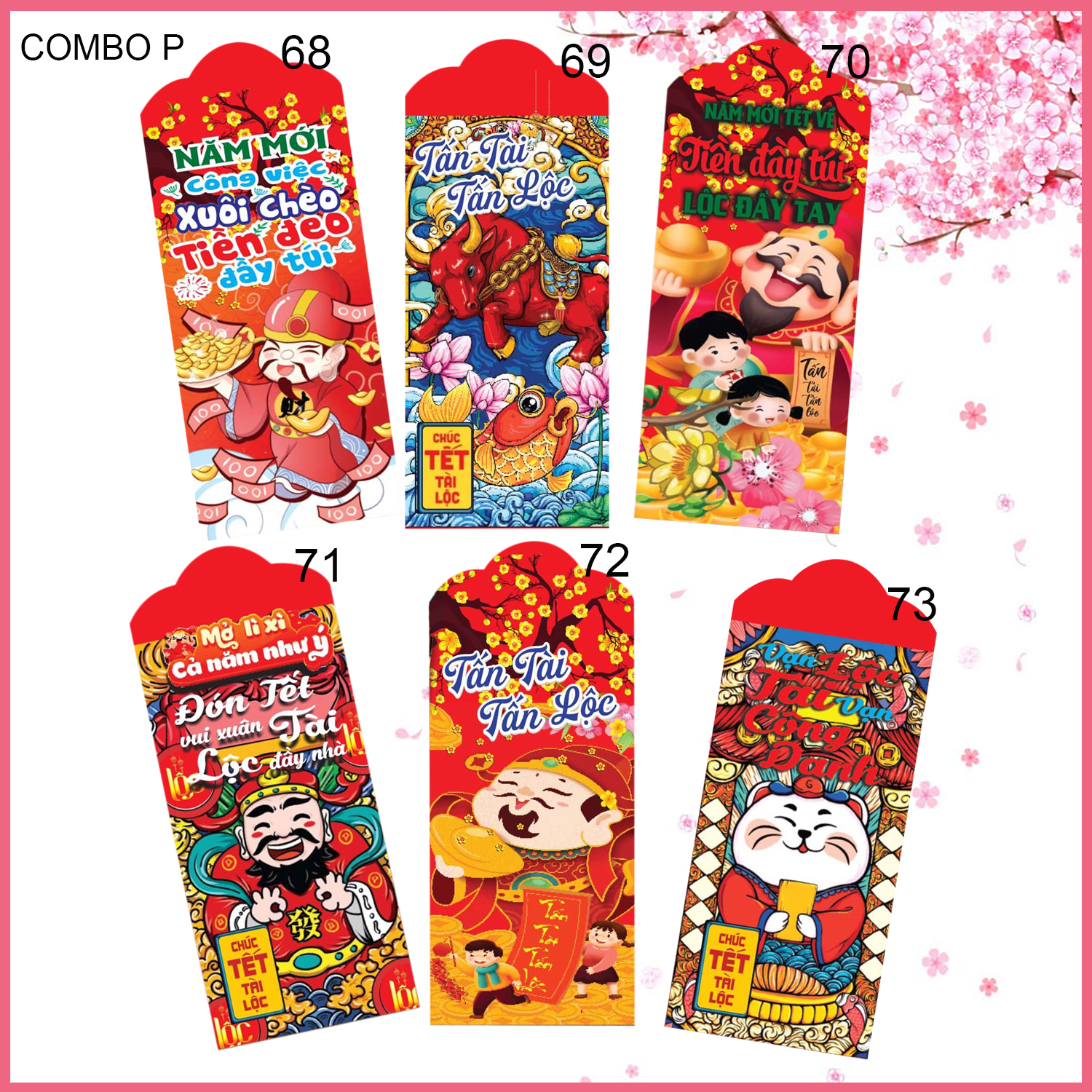 Combo 6 bao lì xì Rồng Tài Lộc - Rồng An Nhiên - Chúc Năm Mới Tết Giáp Thìn 2024 Trọn Vẹn Yêu Thương, Phát Tài Phát Lộc, Sức Khỏe Dồi Dào, Vạn Sự Bình An
