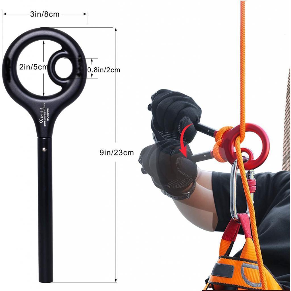 High Strength Climbing Gear Ascender, Rappelling Descender Belay Devices for 8-12mm Rope for Rescuing & Arborist Protect 9 Ring