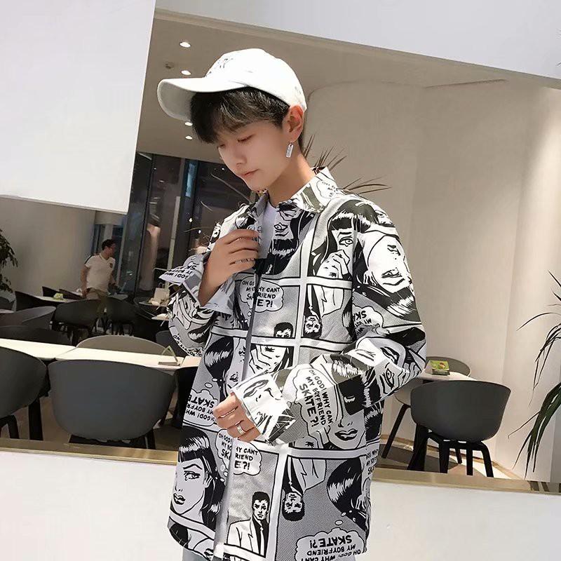 Áo sơ mi tay dài họa tiết in thời trang phong cách cho nam