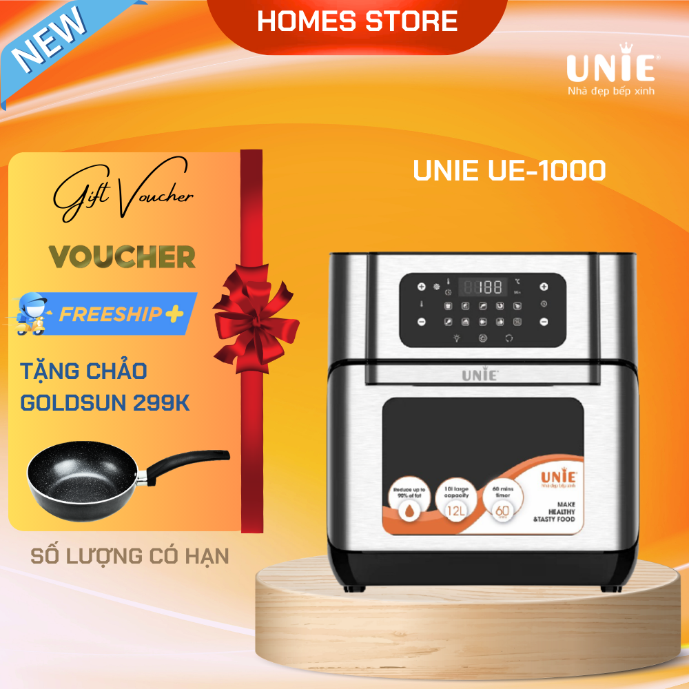 Nồi Chiên Không Dầu UNIE UE-1000 Tiêu Chuẩn Đức 10 Chương Trình Nướng Dung Tích 12 Lít Công Suất 1800W - Hàng Chính Hãng