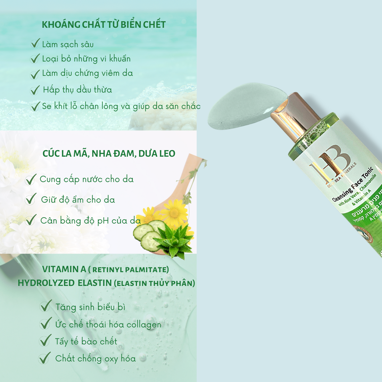 Nước hoa hồng - Health and Beauty - Israel - Cleansing Face Tonic with AloeVera, Chamomile &amp; Vitamin A 250ml
