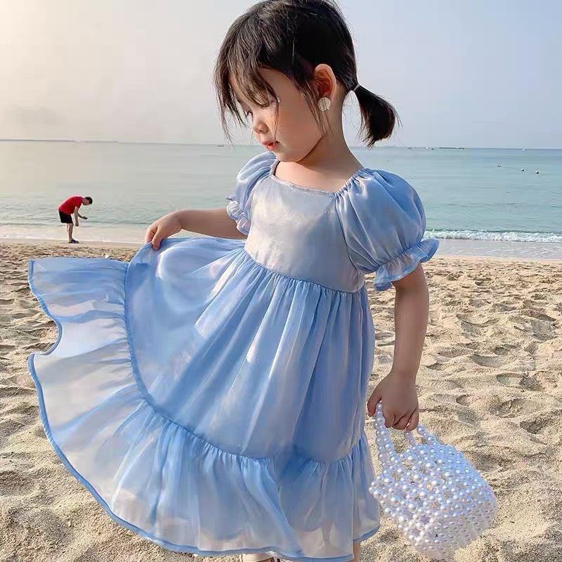 Váy Tơ Nhũ Màu Xanh Dương Dành Cho Bé Gái Từ 15 - 17 kg