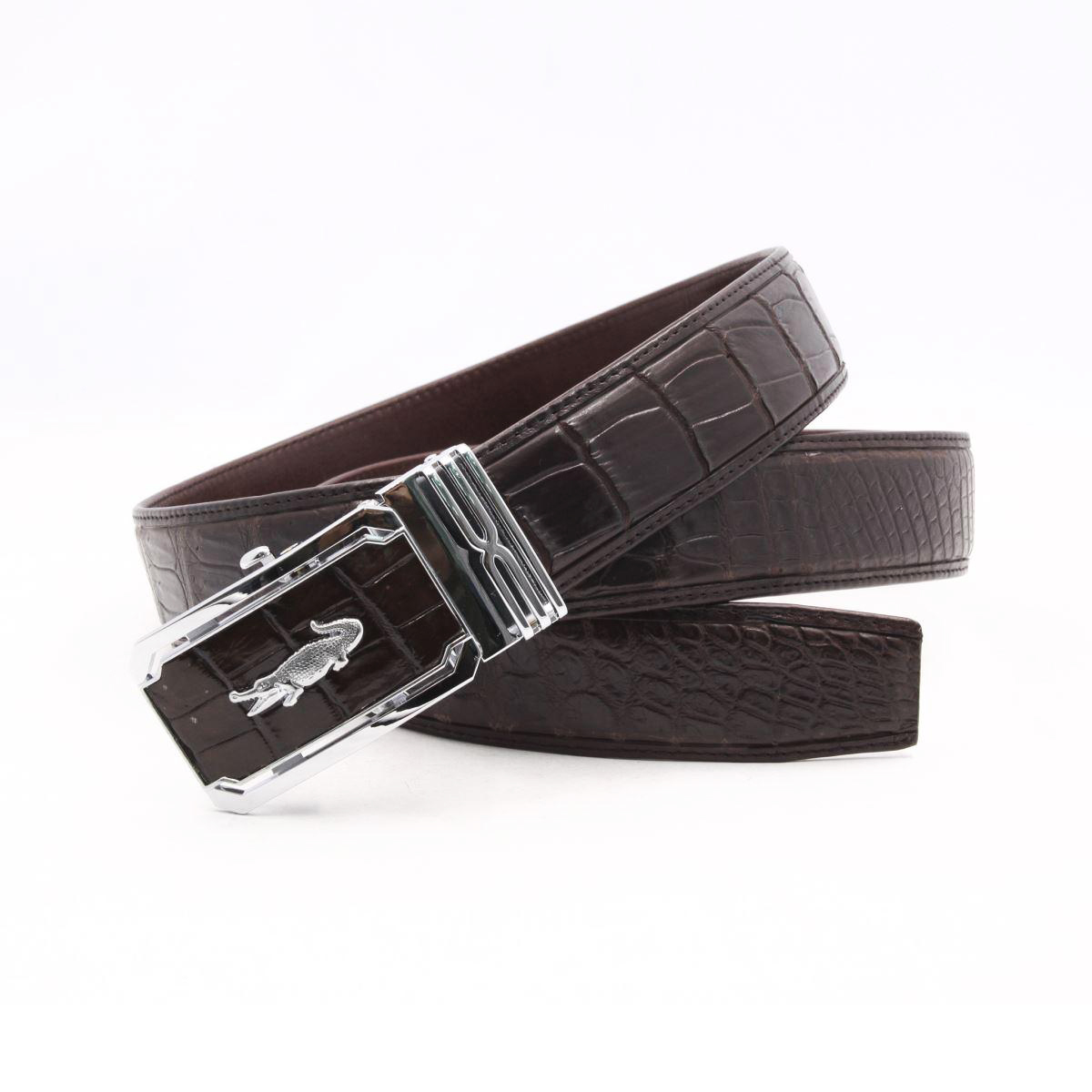 Thắt Lưng Nam Da Cá Sấu Thật Kem Leather Hàng Cao Cấp Dây Nịt Da Cá Sấu Thật Dây Liền Nguyên Con Phần Da Bụng Trơn Màu Nâu Cao Cấp Kemtl02 Bảo Hành Chính Hãng 24 Tháng - Thắt Lưng Cá Sấu Nâu Khoá Trắng