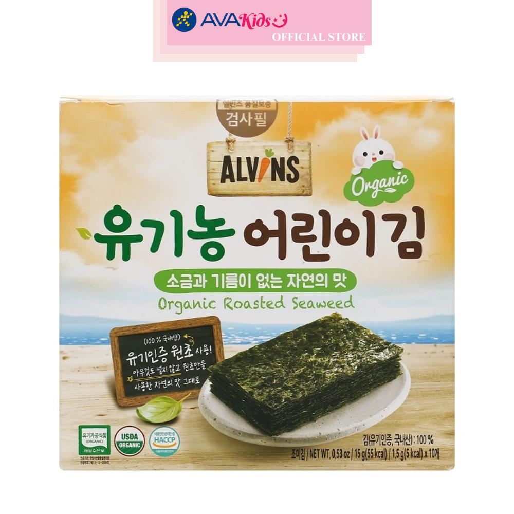 Hộp 10 gói snack rong biển hữu cơ tách muối vị truyền thống Alvins 1.5g (từ 6 tháng)