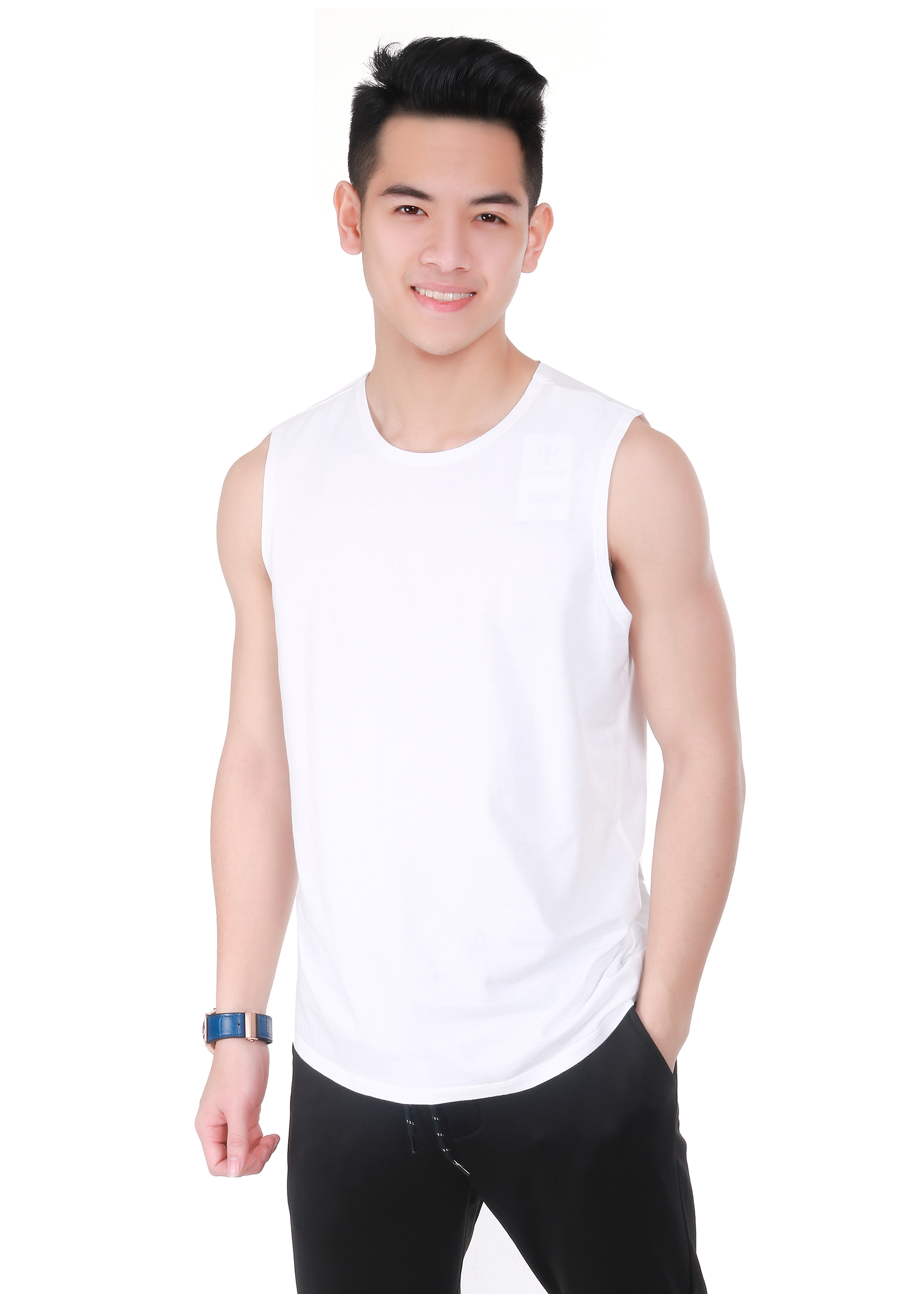 Áo lót nam Cotton cao cấp Narsis D0001A màu trắng xanh