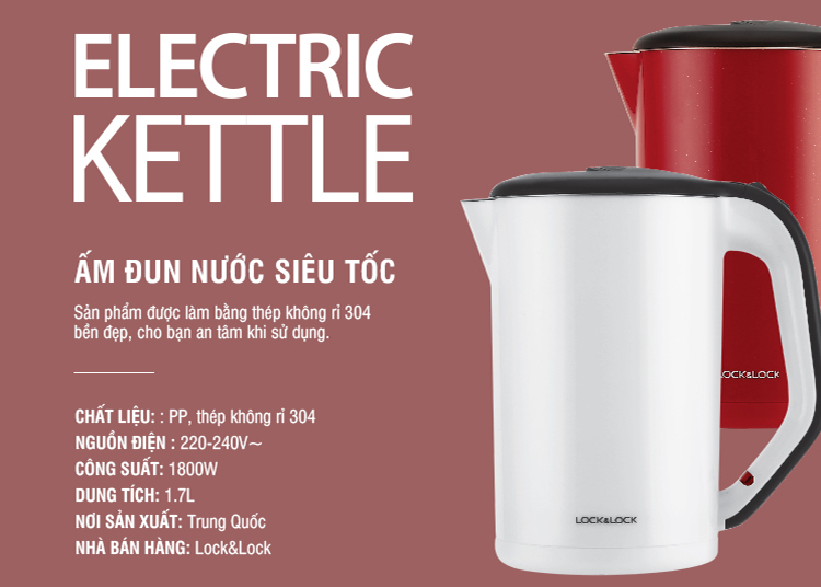 Bình Đun Siêu Tốc 2 lớp Lock&Lock EJK738WHT (1.7 Lít) - Trắng - Hàng chính hãng