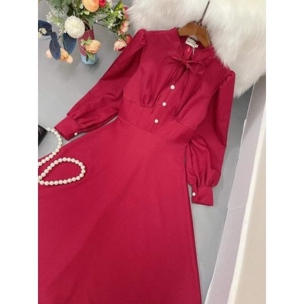 ĐẦM XÒE TAY DÀI CỔ THẮT DÂY NƠ